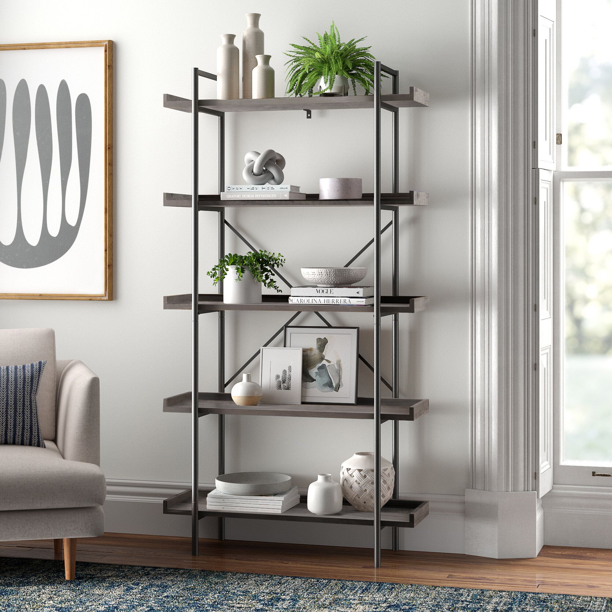 Trent Austin Design® Castellon 68'' H X 36'' W Metal Etagere Bookcase &  Reviews | Wayfair In 68 Inch Bookcases (View 2 of 15)