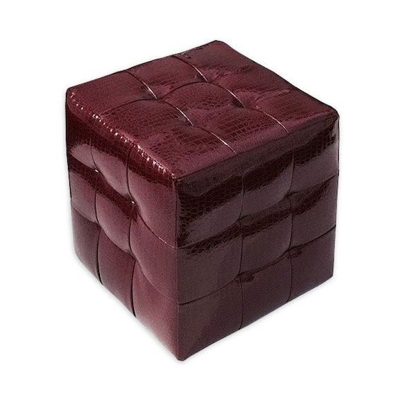 Tufted Cube Ottoman Burgundy Faux Croc – Etsy In Burgundy Ottomans (View 6 of 15)
