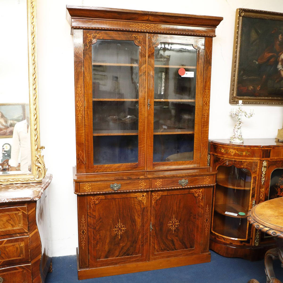 Two Door Bookcase With Inlays, Victorian Era | Mobili Sisi Antique Furniture With Two Door Hutch Bookcases (View 12 of 15)