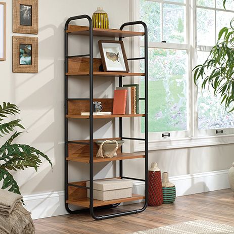 Union Plain 5 Shelf Open Bookcase Prairie Cherry (428928) – Sauder Regarding Bookcases With Open Shelves (View 9 of 15)