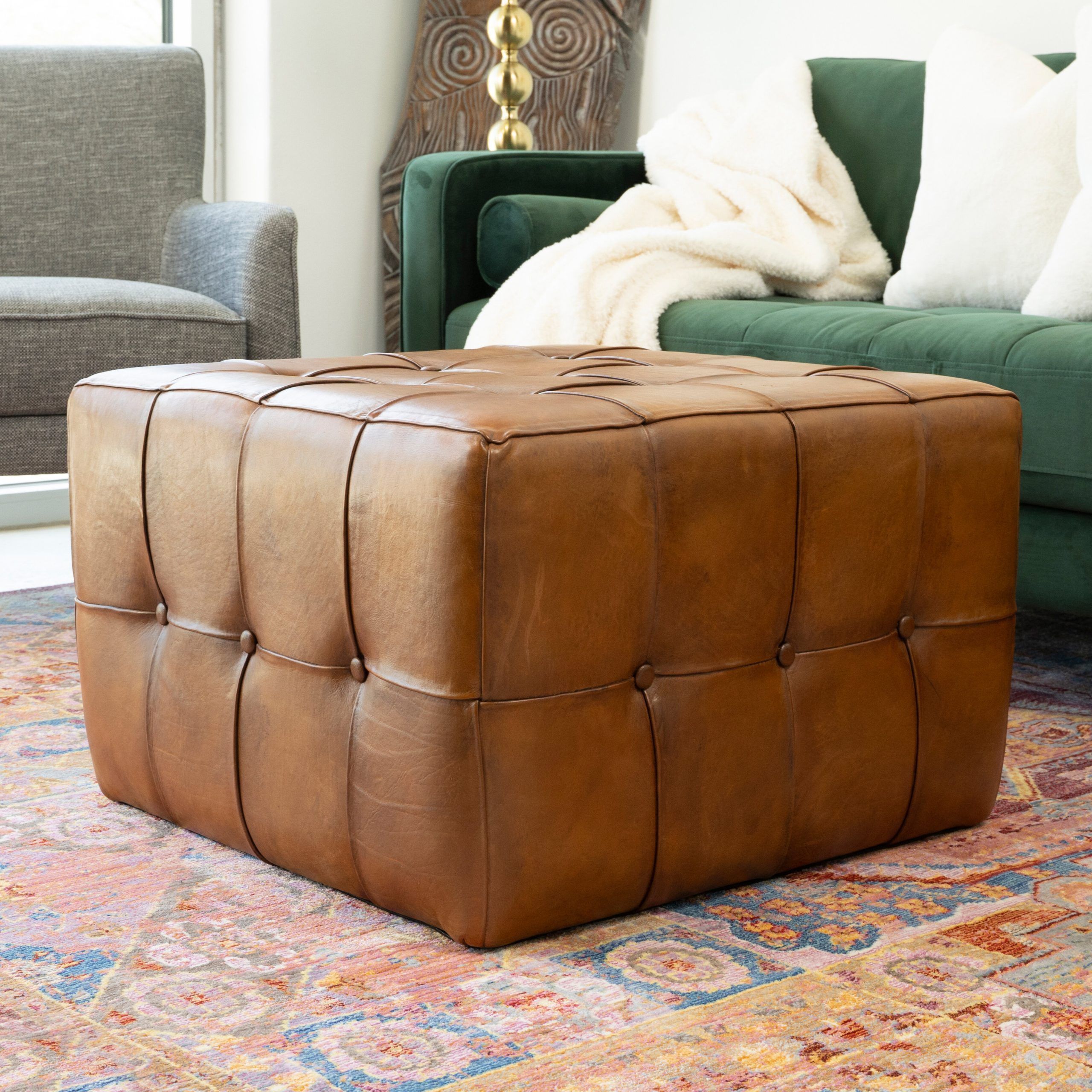 Union Rustic Alouise Leather Ottoman & Reviews | Wayfair With Regard To Brown Leather Ottomans (View 2 of 15)