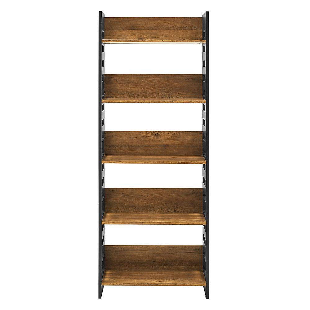 Walker Edison 64” Modern Slat Side 5 Shelf Bookcase Rustic Oak/solid Black  Bbs64hwslrosb – Best Buy Within Bookcases With Slats (View 10 of 15)