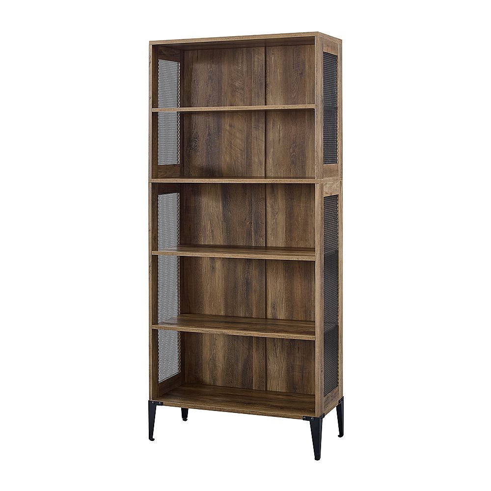 Walker Edison 68” Urban Industrial 5 Shelf Metal Mesh Bookcase Rustic Oak  Bbs68jasmsro – Best Buy Inside 68 Inch Bookcases (View 8 of 15)