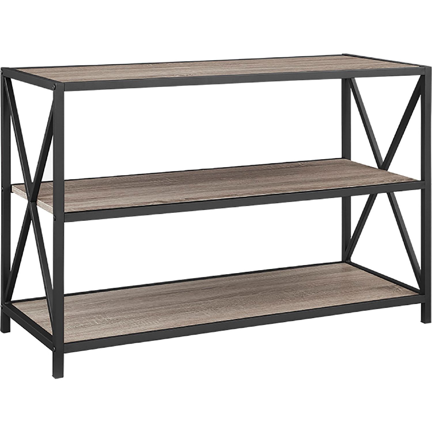 Walker Edison Bs40xmwag 40" X Frame Metal & Wood Media Bookcase In Driftwood Throughout X Frame Metal Bookcases (View 13 of 15)