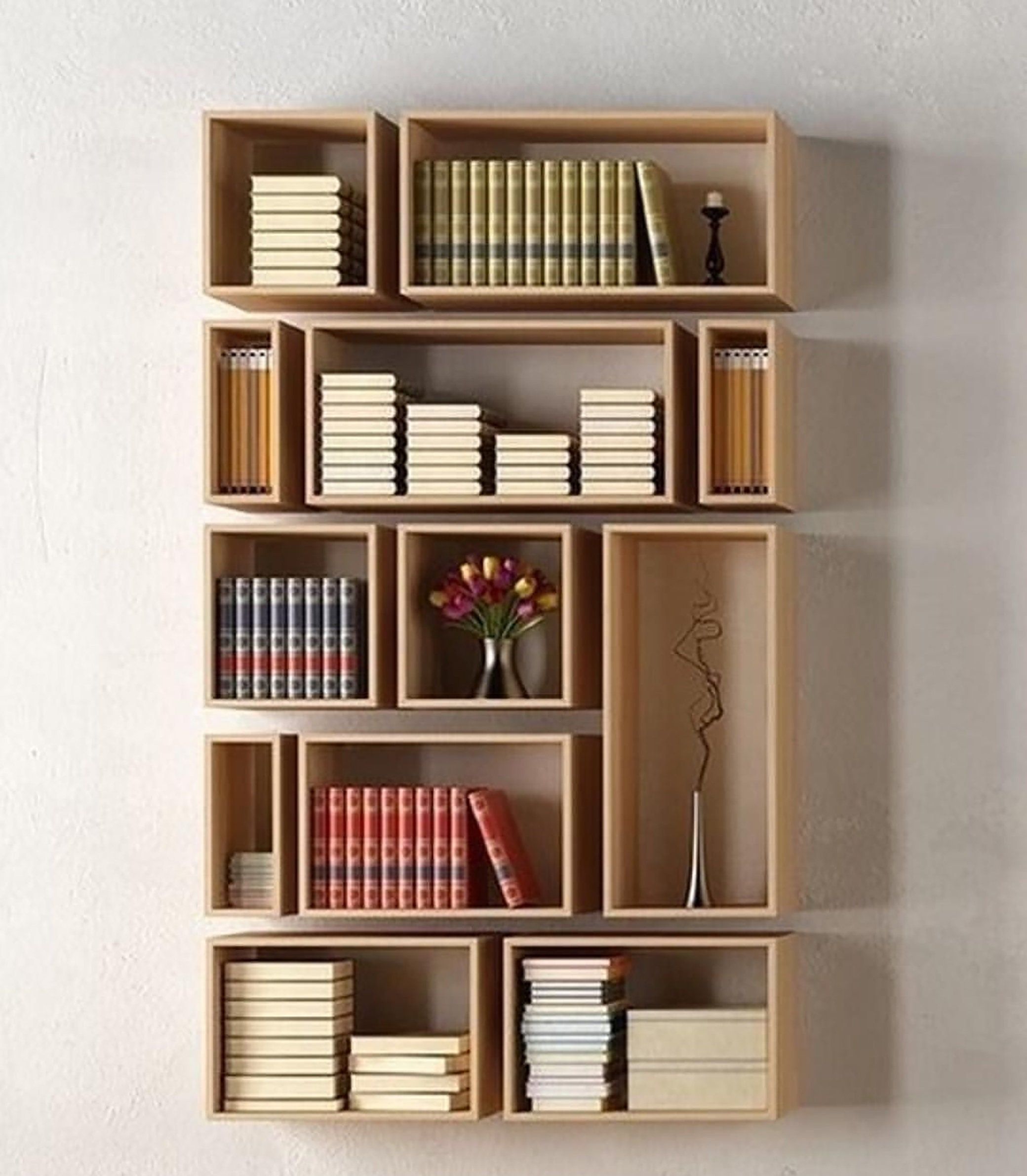 Wall Bookcasefloating Bookshelfhandmade Furniturewall – Etsy Inside Natural Handmade Bookcases (View 12 of 15)