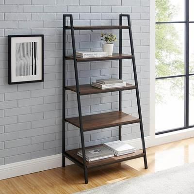 Welwick Designs 56 In. Dark Walnut Wood And Metal 5 Shelf Ladder Bookcase –  Yahoo Shopping With Dark Walnut Bookcases (Photo 15 of 15)