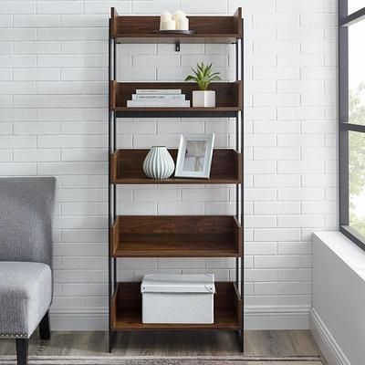 Welwick Designs 64 In. Dark Walnut Wood And Metal 5 Shelf Bookcase – Yahoo  Shopping Intended For Dark Walnut Bookcases (Photo 14 of 15)