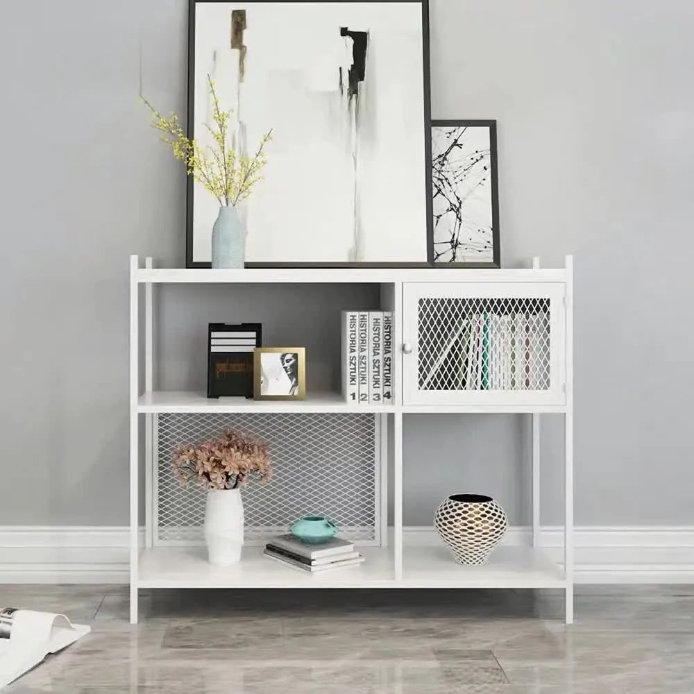White Console Table With Storage & Mesh Decor Entryway Table Faux Marble  Top And Shelves Homary Inside White Console Bookcases (View 11 of 15)