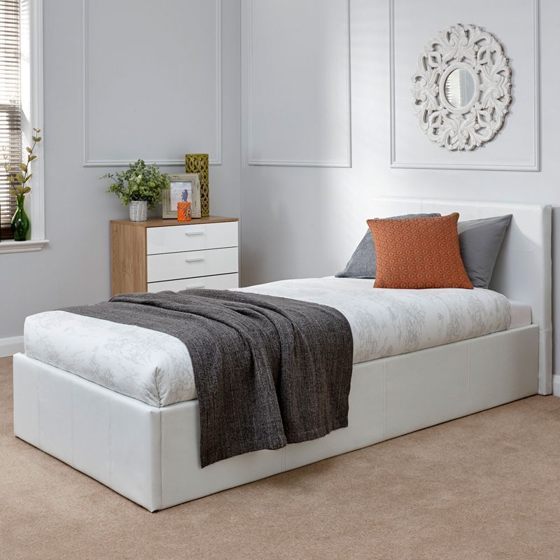 Winston Single Ottoman Bed Faux Leather White 3 X 7ft – Buy Online At Qd  Stores For Single Ottomans (View 8 of 15)