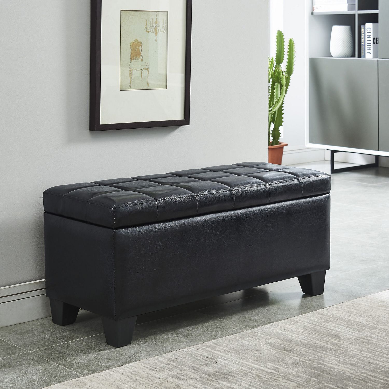 Worldwide Homefurnishings Inc Faux Leather Storage Ottoman  Black | Walmart  Canada With Black Faux Leather Ottomans (View 14 of 15)