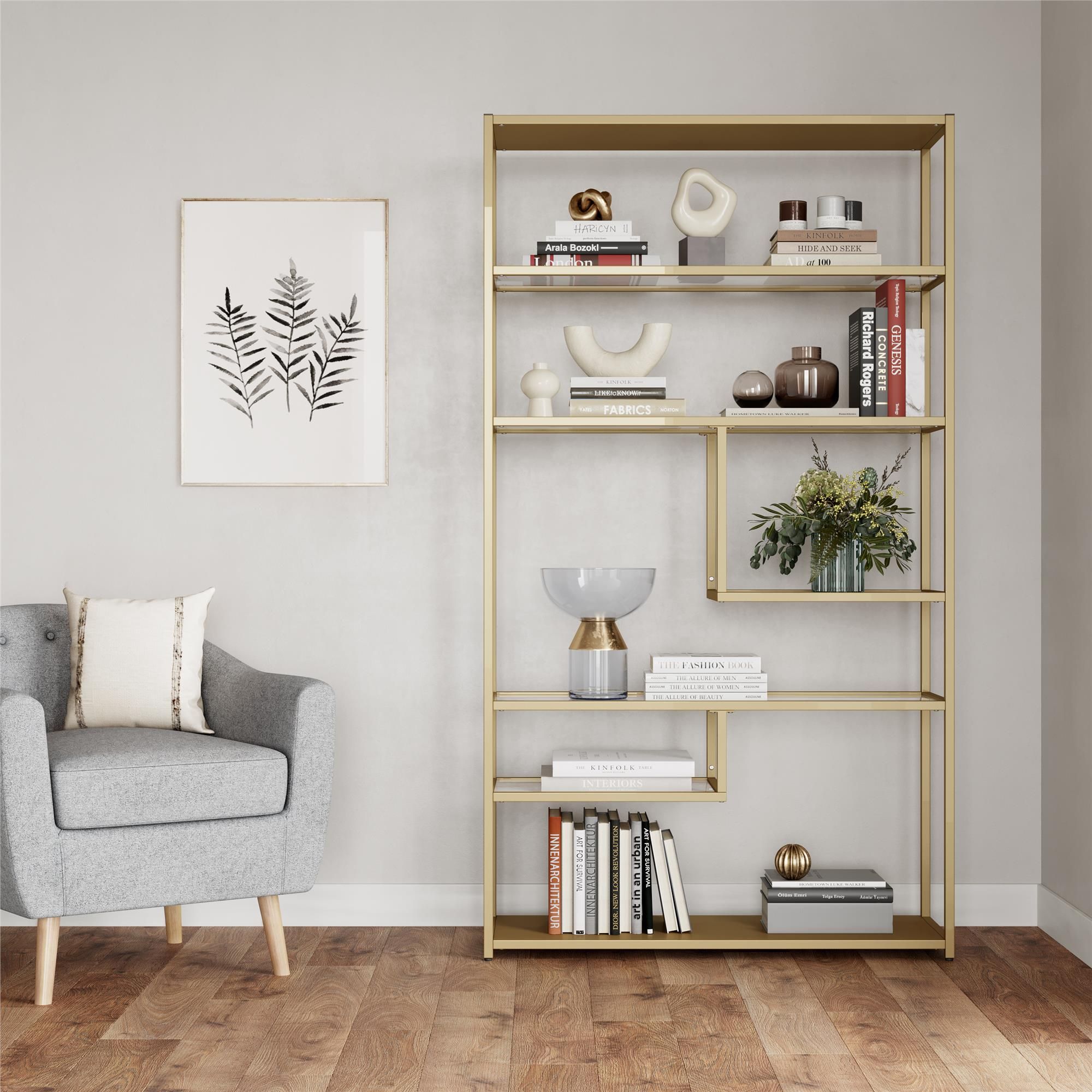 Woven Paths Bookcase, Living Room & Home Office, Brass – Walmart Intended For Brass Bookcases (Photo 8 of 15)