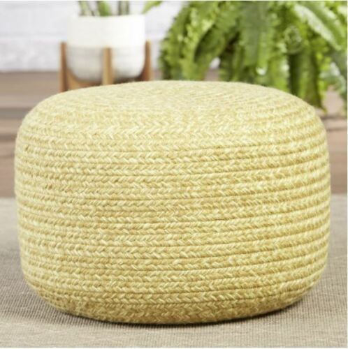 Yellow Indoor Outdoor Cheap Cylinder Ottoman Pouf Durable Jute Sturdy  Cushion | Ebay Pertaining To Polyester Handwoven Ottomans (Photo 9 of 15)