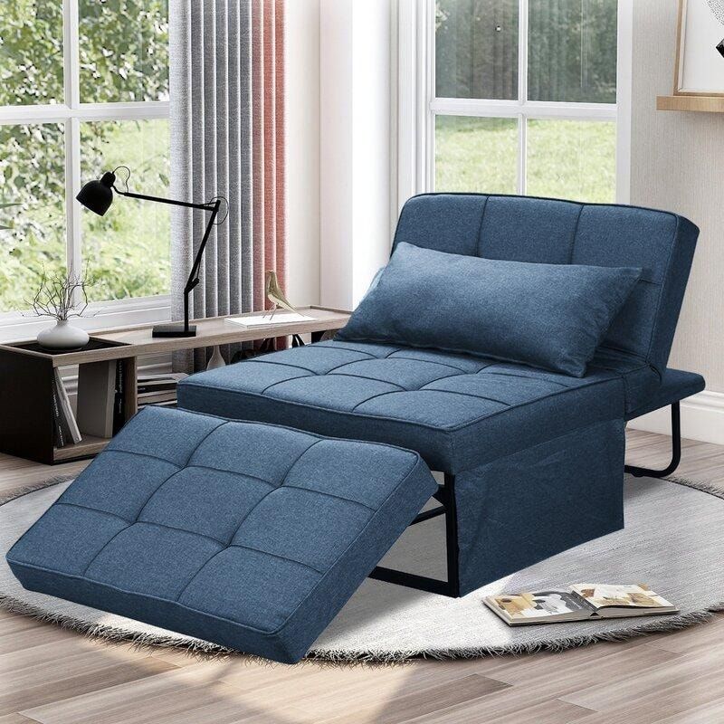 Zenova 4 1 Adjustable Sofa Bed Folding Convertible Chair Sofa Sleeper Ottoman  Sofa Seat – Overstock – 33151922 Throughout Blue Folding Bed Ottomans (View 3 of 15)