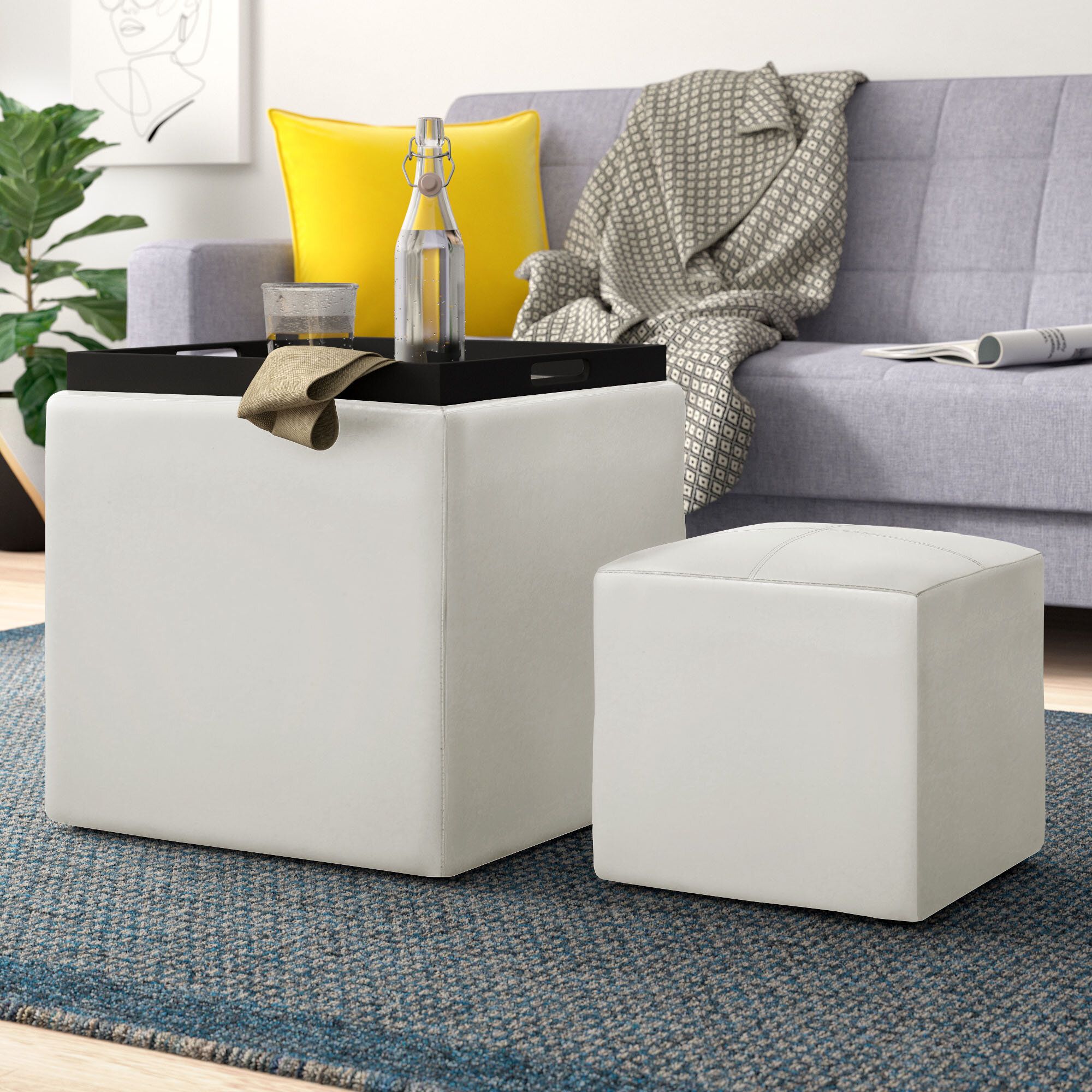 Zipcode Design™ Marla Square Ottoman With Stool And Reversible Tray &  Reviews – Wayfair Canada With Ottomans With Stool And Reversible Tray (View 2 of 15)
