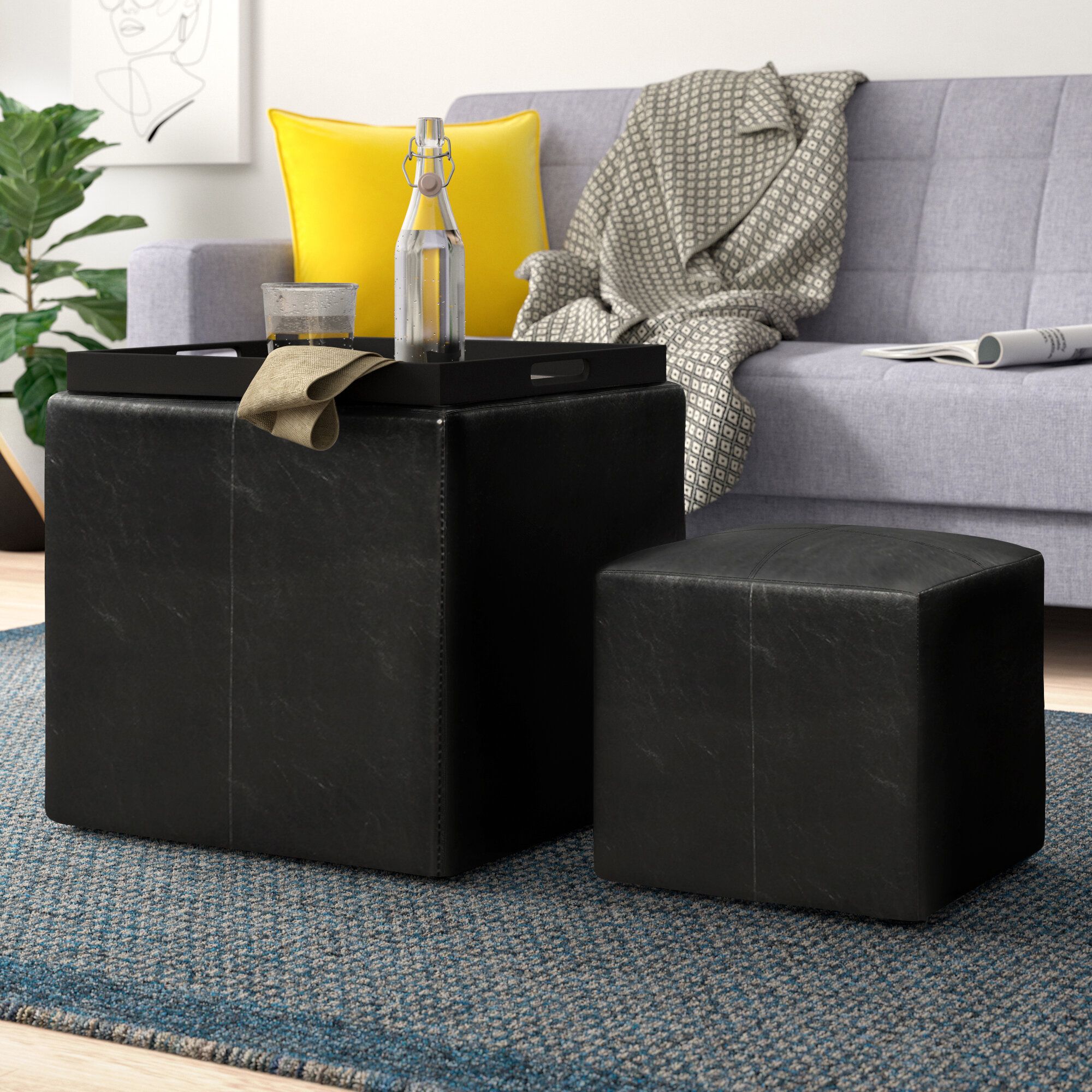 Zipcode Design™ Marla Square Ottoman With Stool And Reversible Tray &  Reviews | Wayfair With Regard To Ottomans With Reversible Tray (Photo 6 of 15)