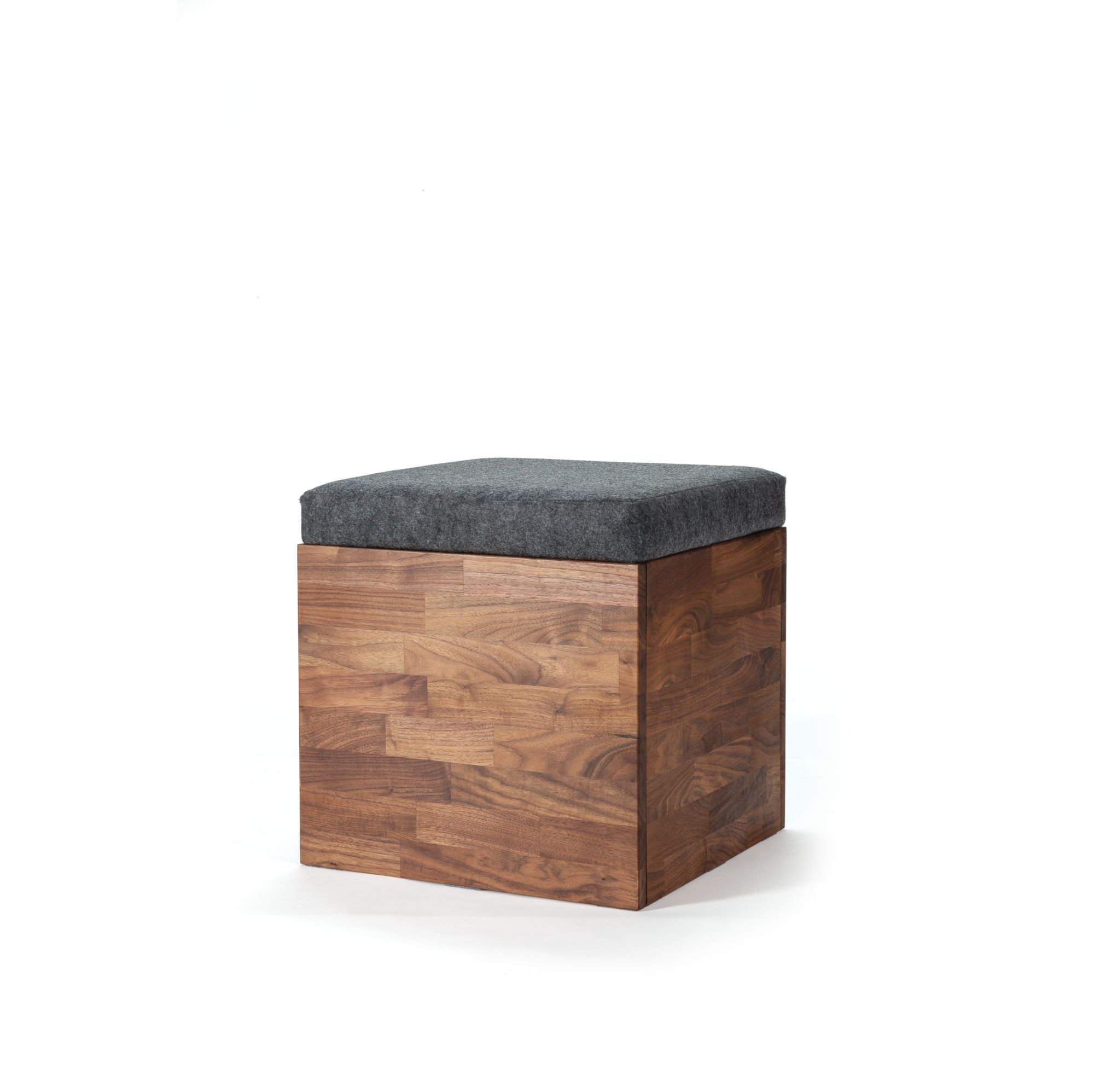 Zuma Modern Storage Ottoman Cube Seat, Solid Walnut, Grey Felt Within Wood Storage Ottomans (View 10 of 15)
