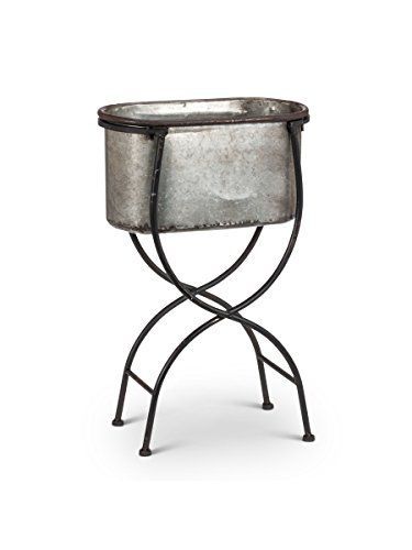 15" X 8" Galvanized Metal Oval Bucket Planter With Black Iron Stand (aff  Link) | Bucket Planters, Galvanized Metal, Plant Stand With Wheels Throughout Galvanized Plant Stands (View 9 of 15)