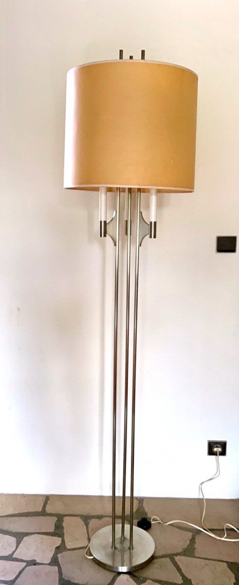 1970s Stainless Steel Floor Lamp – Floor Lights Inside Silver Steel Floor Lamps (Photo 4 of 15)