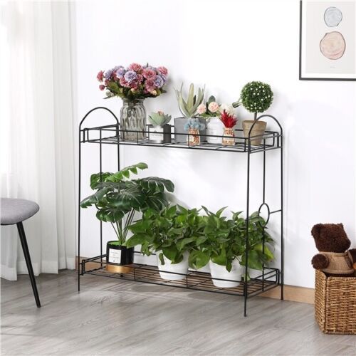 2 Tier Metal Plant Stand W/tray Design And 32 Inch Height Black Flower Rack  Used | Ebay With Regard To 32 Inch Plant Stands (View 9 of 15)