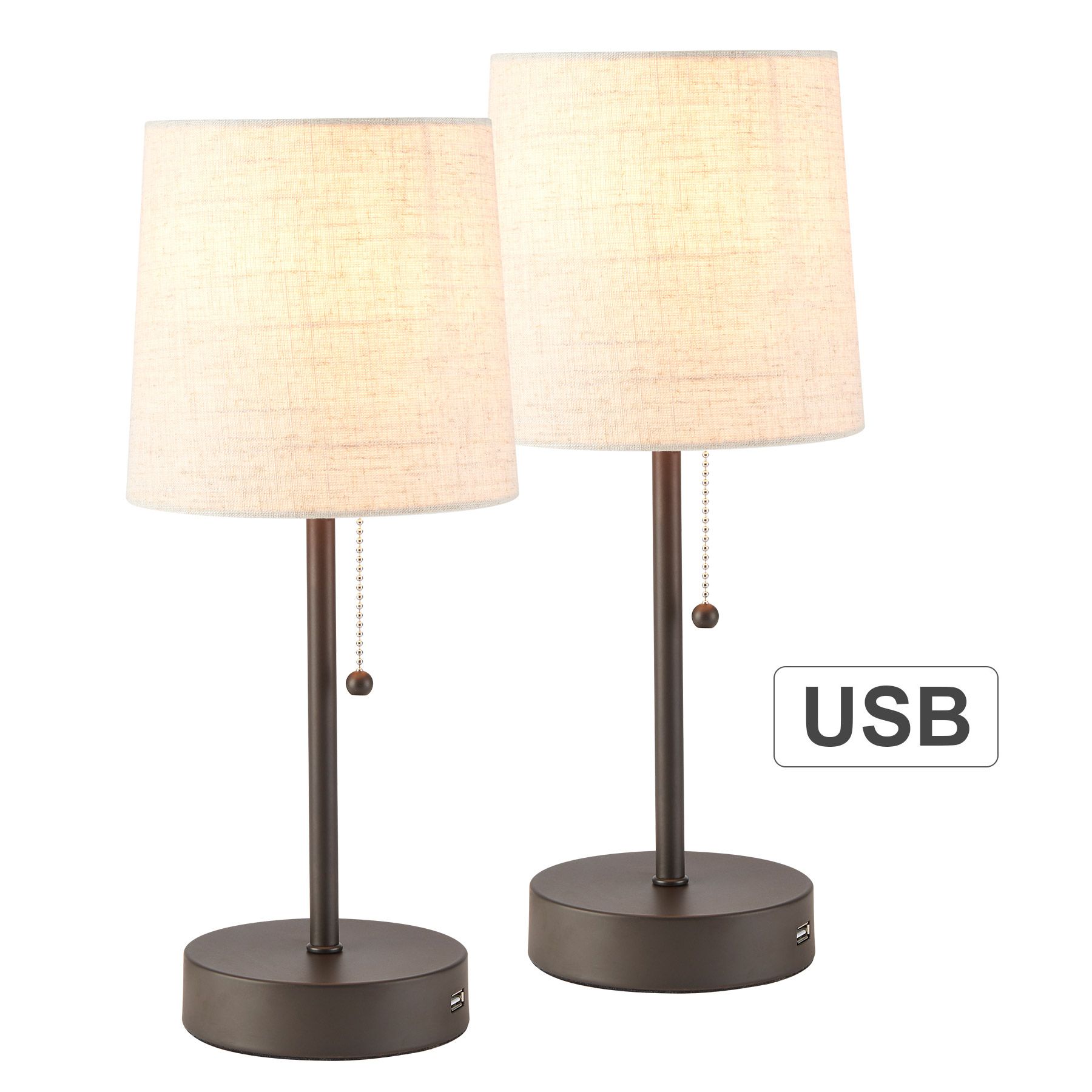 2pcs Usb Table Lamps,bronze, Traditional Bedside Lamps With 2a Usb Port,  Minimalist Matching Nightstand Lamps For Bedroom, Living Room, Office,  Accent (View 14 of 15)