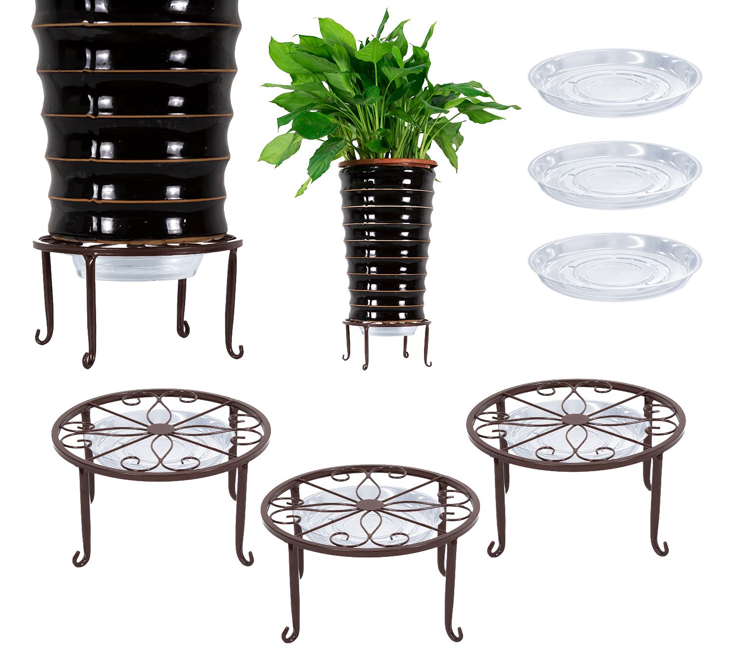 3 Pack Iron Potted Plant Stands For Indoor And Outdoor Flowerpot Holder 9  Inches Heavy Duty 50lb Round Rack, Bronze Color – Walmart With Iron Plant Stands (Photo 9 of 15)