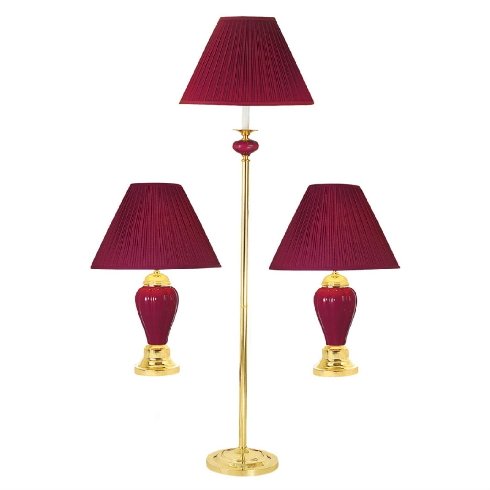 3 Piece Ceramic Lamp Set, Floor And Table Lamps, Burgundy Finish | Ebay Pertaining To 3 Piece Setfloor Lamps (View 3 of 15)