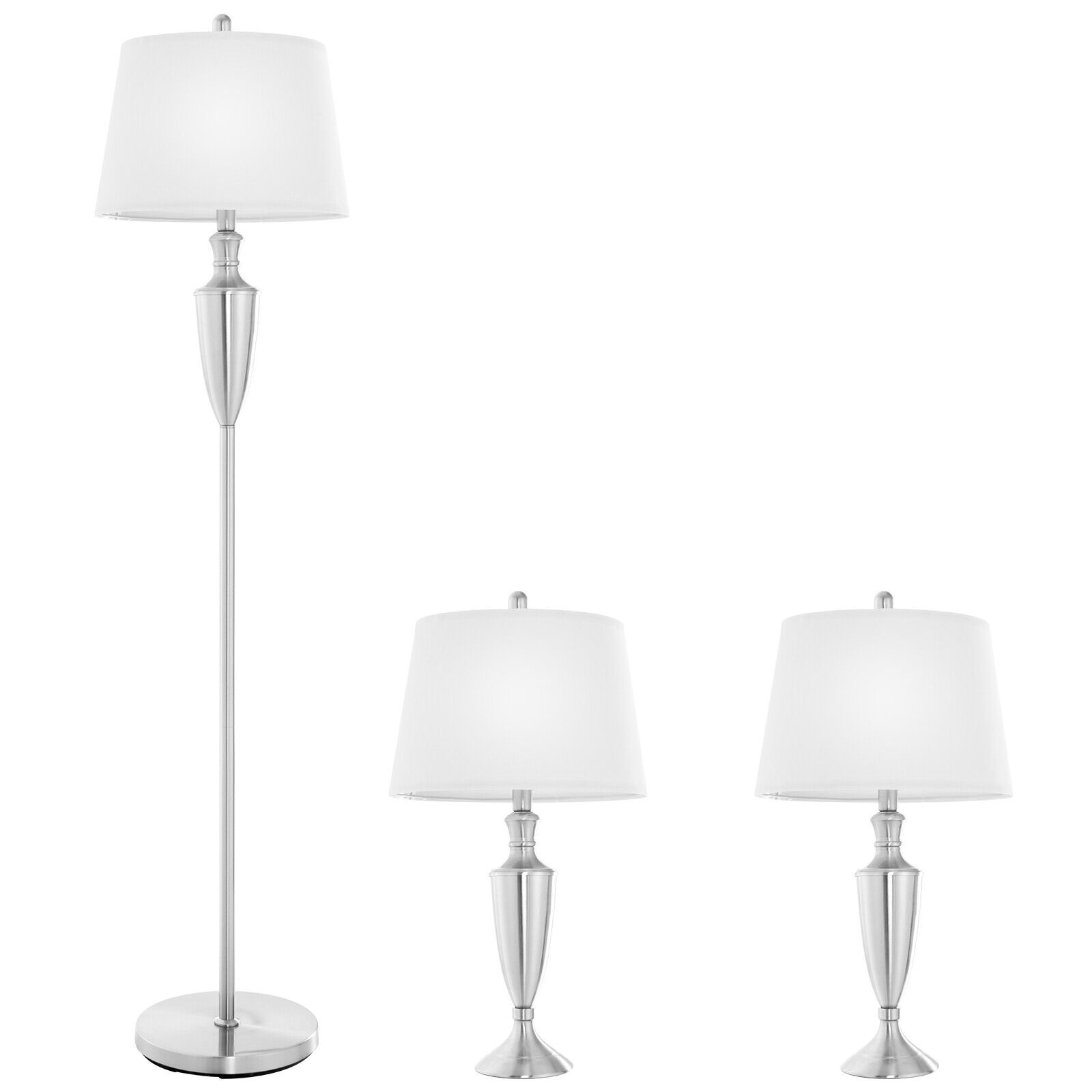 3 Piece Lamp Set Modern Floor Lamp & 2 Table Lamps Nickel Finish Lamps W/  Base | Ebay With Regard To 3 Piece Set Floor Lamps (View 10 of 15)
