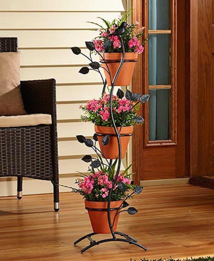 3 Pot Metal Plant Stand Vertical Branches Leaves Bird Outdoor Garden Decor  Black #unbranded #gardendecorati… | Plant Decor Indoor, Plant Decor, Plant  Stands Outdoor Regarding Prism Plant Stands (View 13 of 15)