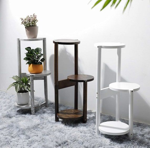 3 Tier Plant Stand Mid Century Wood Plant Stand Tall 30inch – Etsy In Three Tier Plant Stands (Photo 8 of 15)