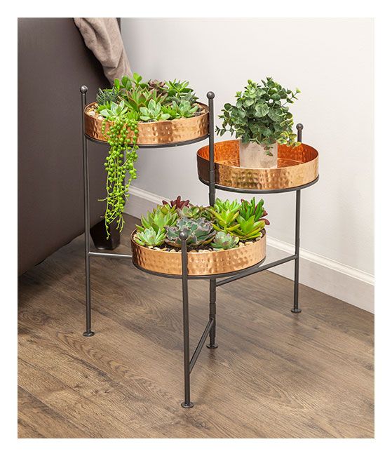 3 Tier Plant Stand With Copper Trays – Down To Earth Home, Garden And Gift Regarding Three Tier Plant Stands (View 6 of 15)