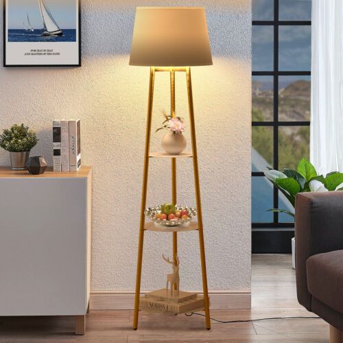 3 Tier Shelf Floor Lamp W/shade Standing Light Open Shelves Storage Living  Room | Ebay Pertaining To 3 Tier Floor Lamps (Photo 2 of 15)