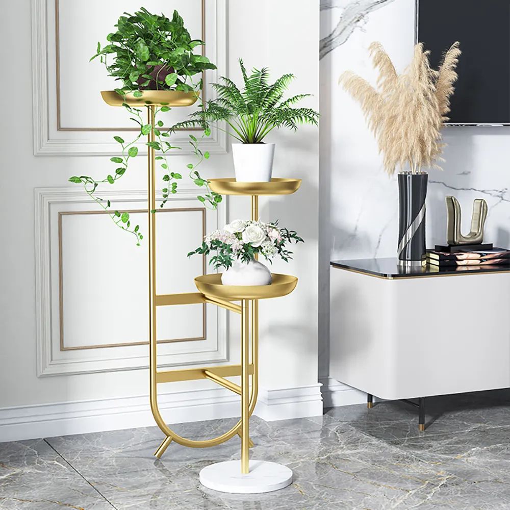 3 Tier Tall Metal Standing Plant Stand Chic Unique Shaped Planter In Gold  Homary Pertaining To Gold Plant Stands (View 7 of 15)