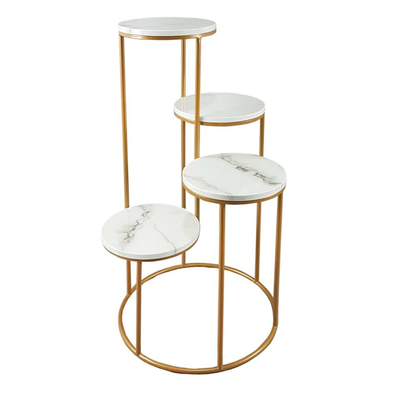 4 Teir Metal & Wooden Plant Stand, 27x15 | At Home | The Home Decor &  Holiday Superstore Intended For Four Tier Metal Plant Stands (View 11 of 15)