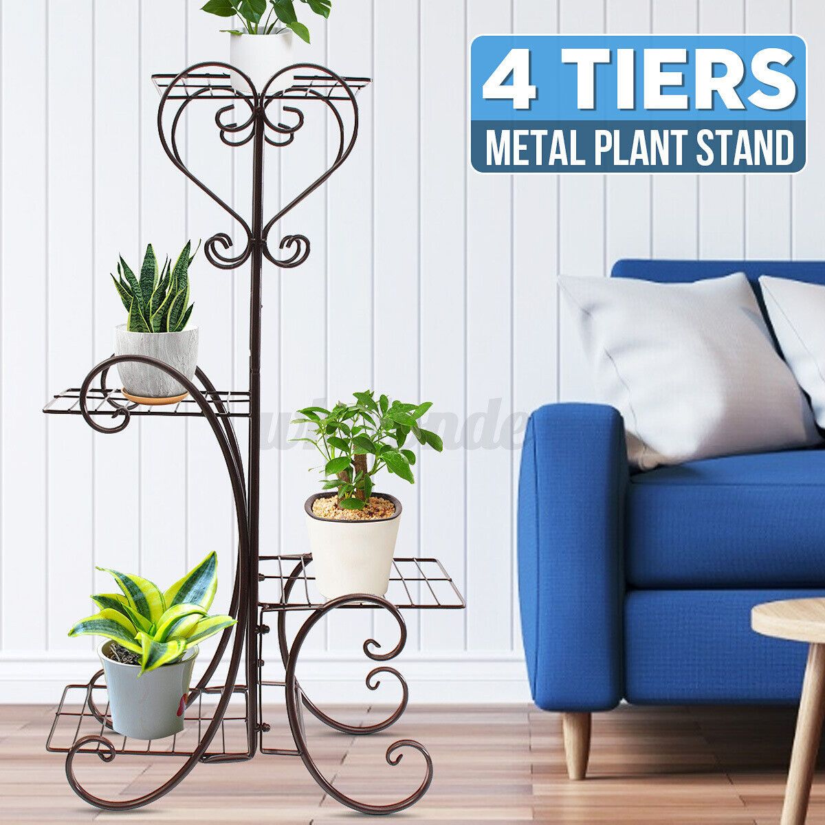 4 Tier Brown Metal Plant Stand Flower Rack Pot Shelf Corner Holder Balcony  9394830285524 | Ebay Pertaining To Brown Metal Plant Stands (View 13 of 15)