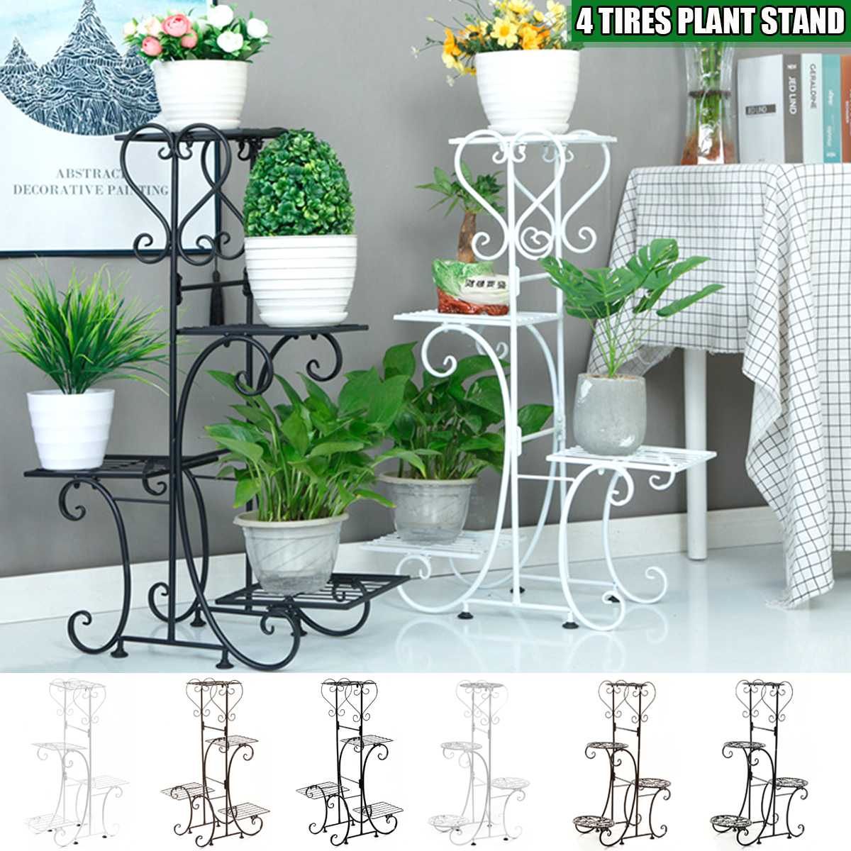 4 Tier Metal Plant Stand Holder Flower Pot Holder Shelves Display Rack Home  Decor Garden Balcony Flower Storage Rack – Plant Shelves – Aliexpress Inside Four Tier Metal Plant Stands (View 9 of 15)