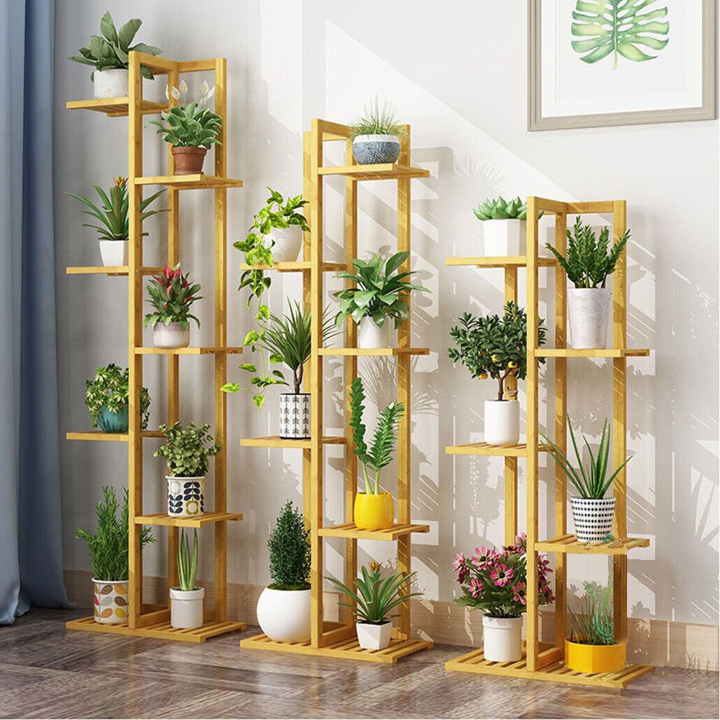 5/6/7 Tiers Bamboo Flower Plant Stand Ladder Shelf Indoor Outdoor Planter  Rack | Ebay Within 5 Inch Plant Stands (View 2 of 15)