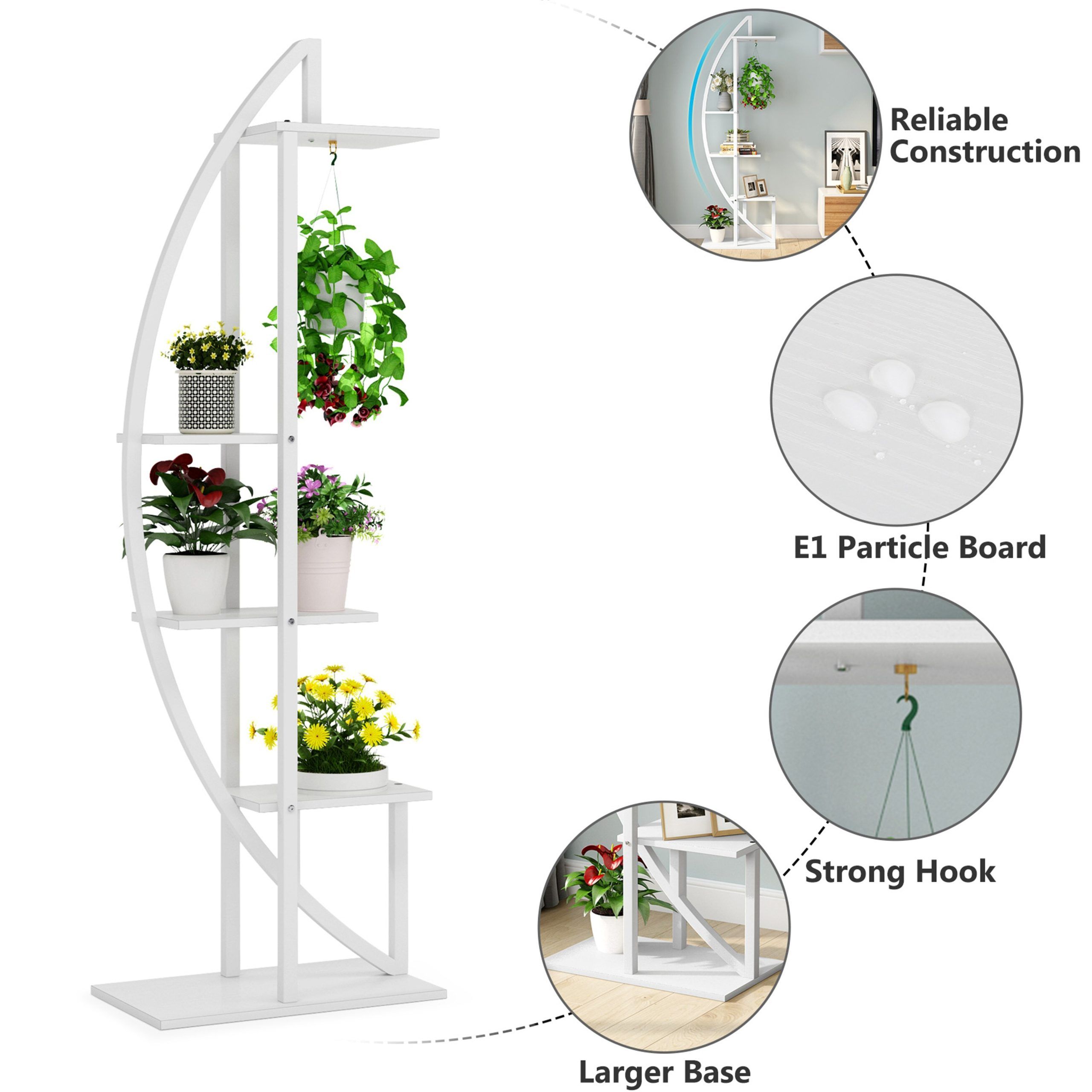 5 Tier Plant Flower Stands, Curved Display Shelves With Hooks,flower Stand  Shelves – Overstock – 32764613 Within Particle Board Plant Stands (View 11 of 15)