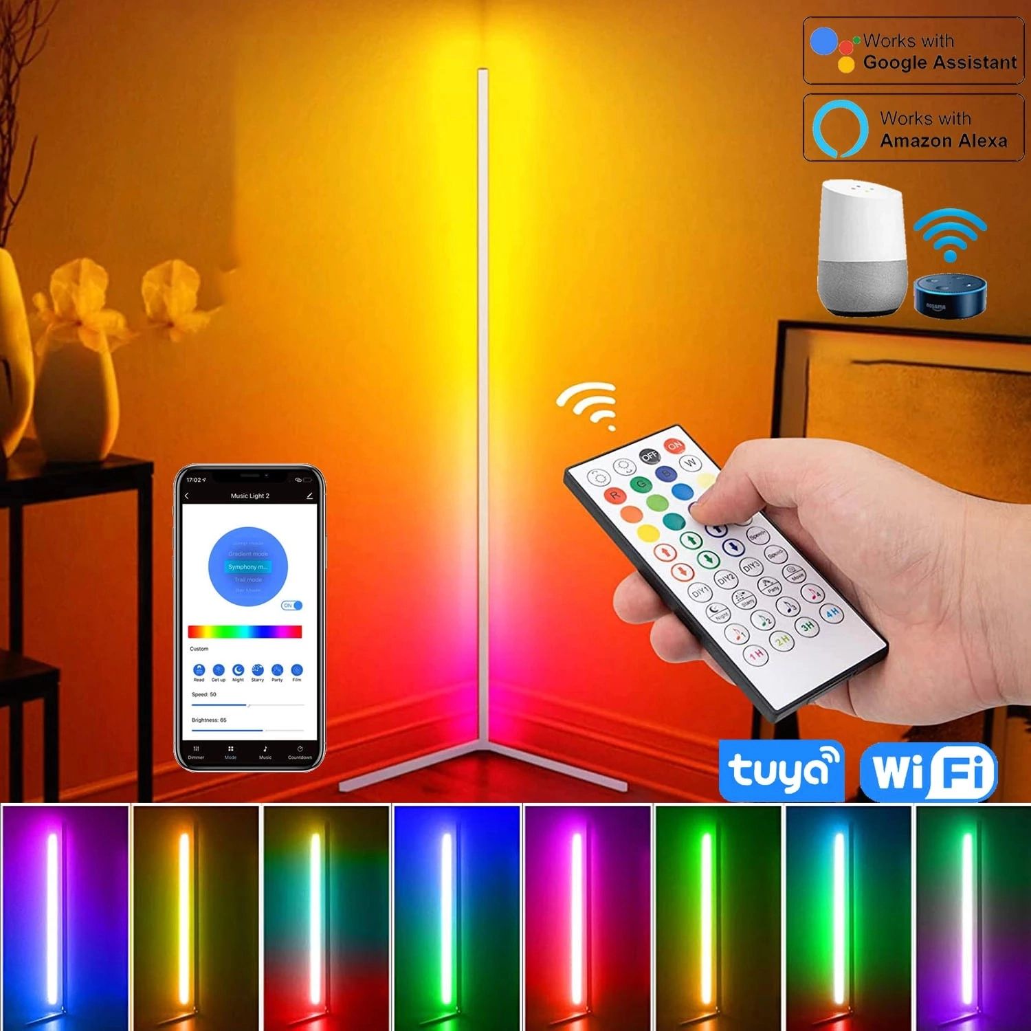 59 Inch Corner Floor Lamp Dimmable App Control Standing Lamps Remote Led  Rgb Light For Bedroom Decor Living Room Indoor Lighting – Floor Lamps –  Aliexpress Throughout 59 Inch Floor Lamps (View 10 of 15)