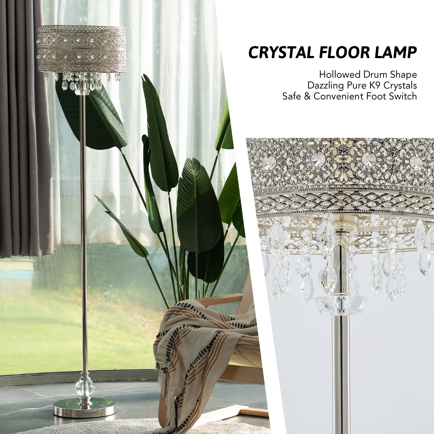 63" Bohemian Floor Lamp W Crystal Beads & Silver Finish For Home Office  More – Walmart Regarding Crystal Bead Chandelier Floor Lamps (View 9 of 15)