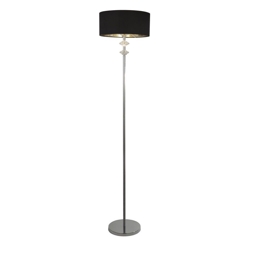 7650cc New Orleans 1 Light Chrome Floor Lamp With Black Shade/silver Inner Regarding Silver Chrome Floor Lamps (View 11 of 15)