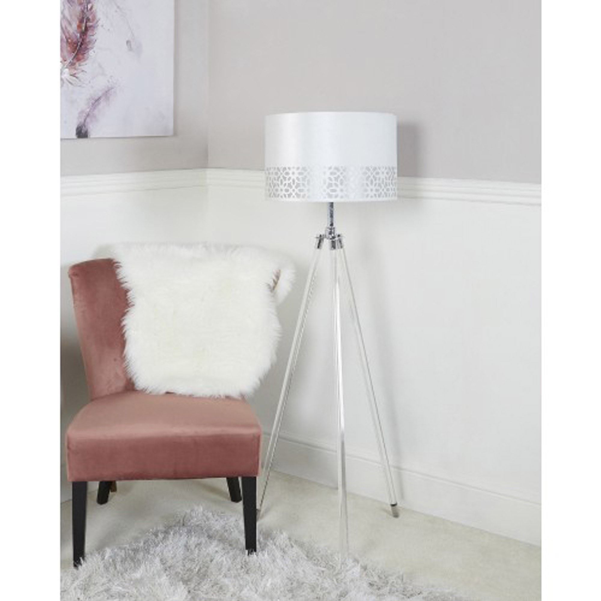 Acrylic Tripod Floor Lamp With White & Silver Shade | Floor Lamps Within Acrylic Floor Lamps (View 12 of 15)