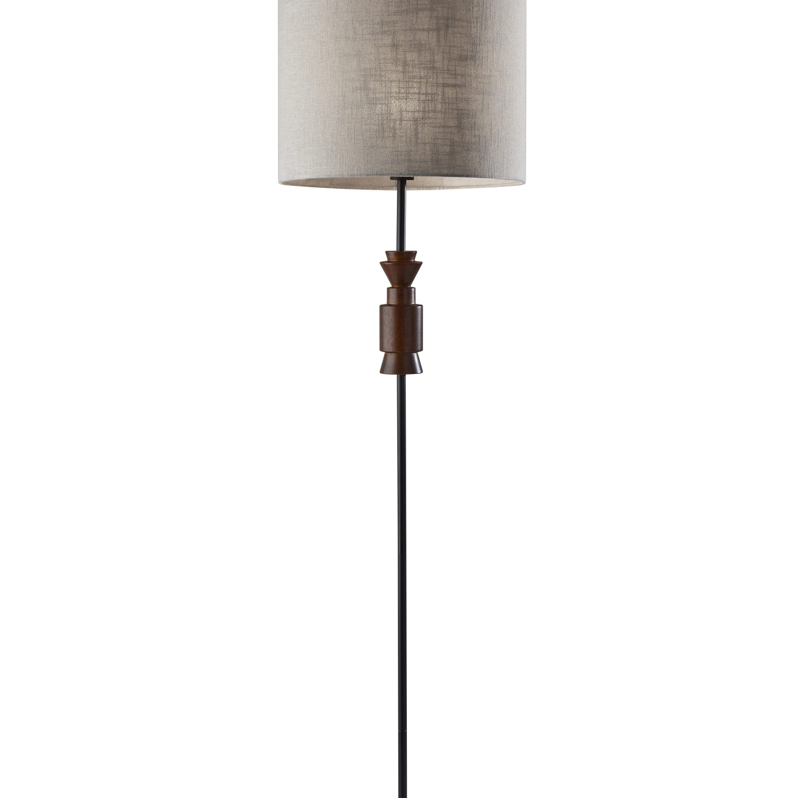 Adesso Elton Floor Lamp, Black + Walnut Wood Base, Light Beige Textured  Fabric Shade – Walmart Pertaining To Textured Fabric Floor Lamps (View 6 of 15)