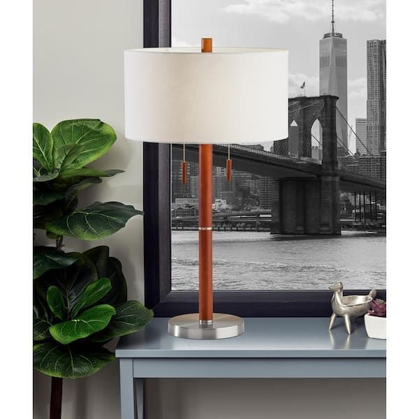 Adesso Madeline 28 In. Walnut Rubberwood And Brushed Steel Table Lamp  3374 15 – The Home Depot For Rubberwood Floor Lamps (Photo 10 of 15)