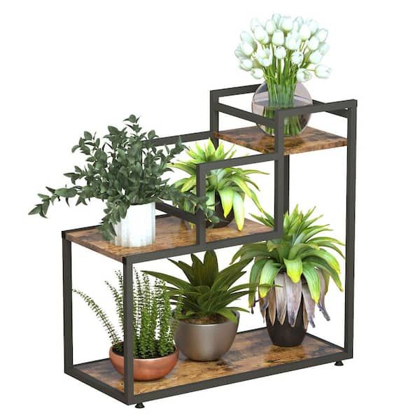 Afoxsos 60 In. H Indoor/outdoor Brown E1 Particle Board Wood Plant Stand  (3 Tiered) Djmx399 – The Home Depot Intended For Particle Board Plant Stands (Photo 3 of 15)