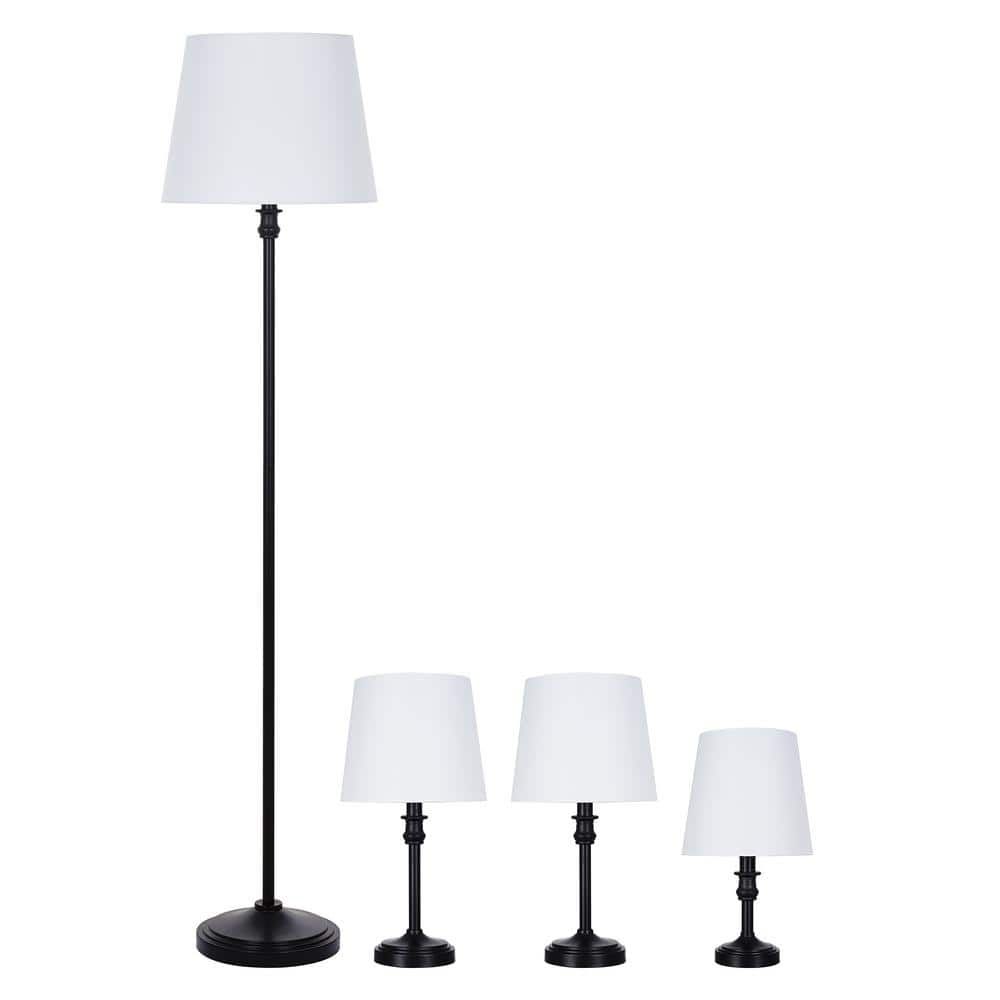 Alsy 57 In. Black Floor Lamp, Two 18 In. Table Lamps And 14 In. Accent Lamp  Set With White Linen Shades (4 Piece) 23239 000 – The Home Depot Within Beeswax Finish Floor Lamps (Photo 15 of 15)