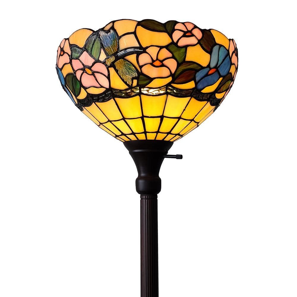 Amora Lighting 70 In. Tiffany Style Hummingbirds Floral Torchiere Floor Lamp  Am023fl14b – The Home Depot Pertaining To 70 Inch Floor Lamps (Photo 11 of 15)
