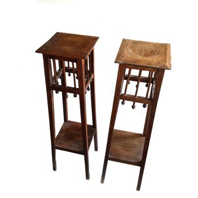 Antique Arts & Crafts Wooden Plant Stands, Set Of 2 For Sale At Pamono Throughout Vintage Plant Stands (View 2 of 15)