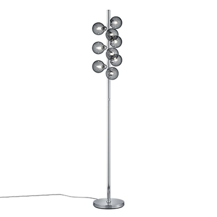 Art Deco Floor Lamp Steel Dimmable With Smoke Glass 9 Light – Fon |  Lampandlight With Regard To Smoke Glass Floor Lamps (View 9 of 15)