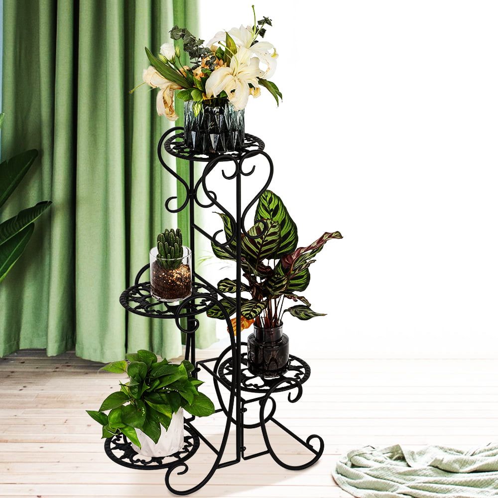 Artisasset 4 Tier Metal Fluer De Lis Pattern Round Panel Flowers Plant Stand  – Walmart With Four Tier Metal Plant Stands (View 3 of 15)