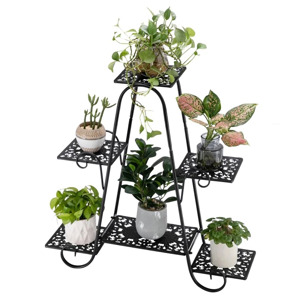 Artisasset One Lacquered 31 Inch High Arched 4 Layer 6 Seat Potted Plant  Stand With Patterned Layout Black (yh Hj024) – Aliexpress Furniture Pertaining To 31 Inch Plant Stands (View 14 of 15)